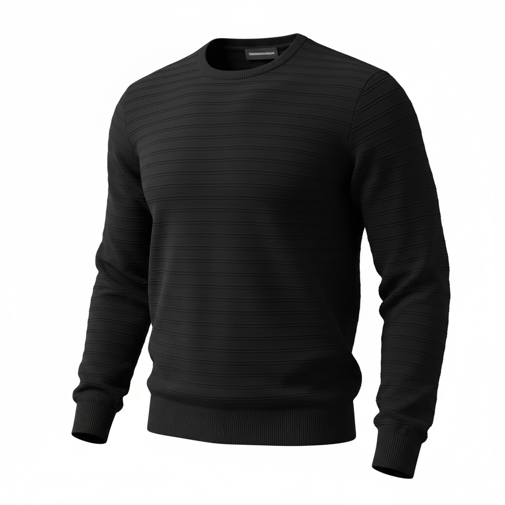 Emporio Armani Black Textured Crewneck Sweater