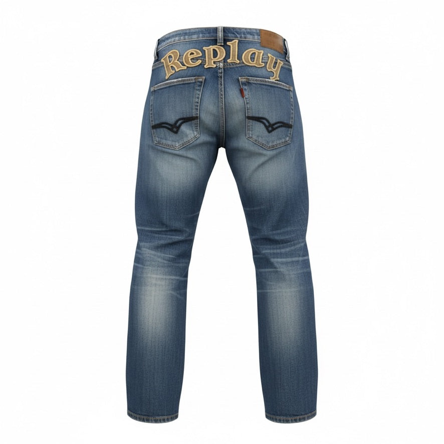 Replay Logo Back Jeans – Mid Blue Wash
