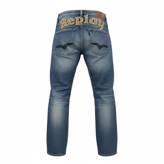 Replay Logo Back Jeans – Mid Blue Wash