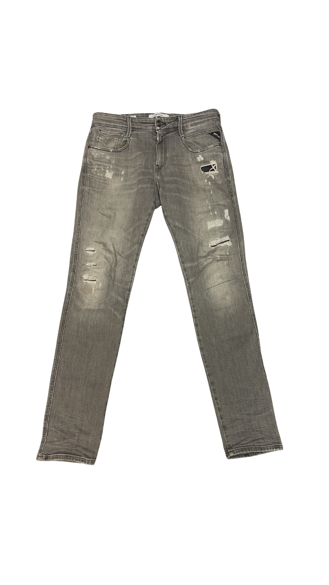 Replay Slim Fit Distressed Jeans – Grey