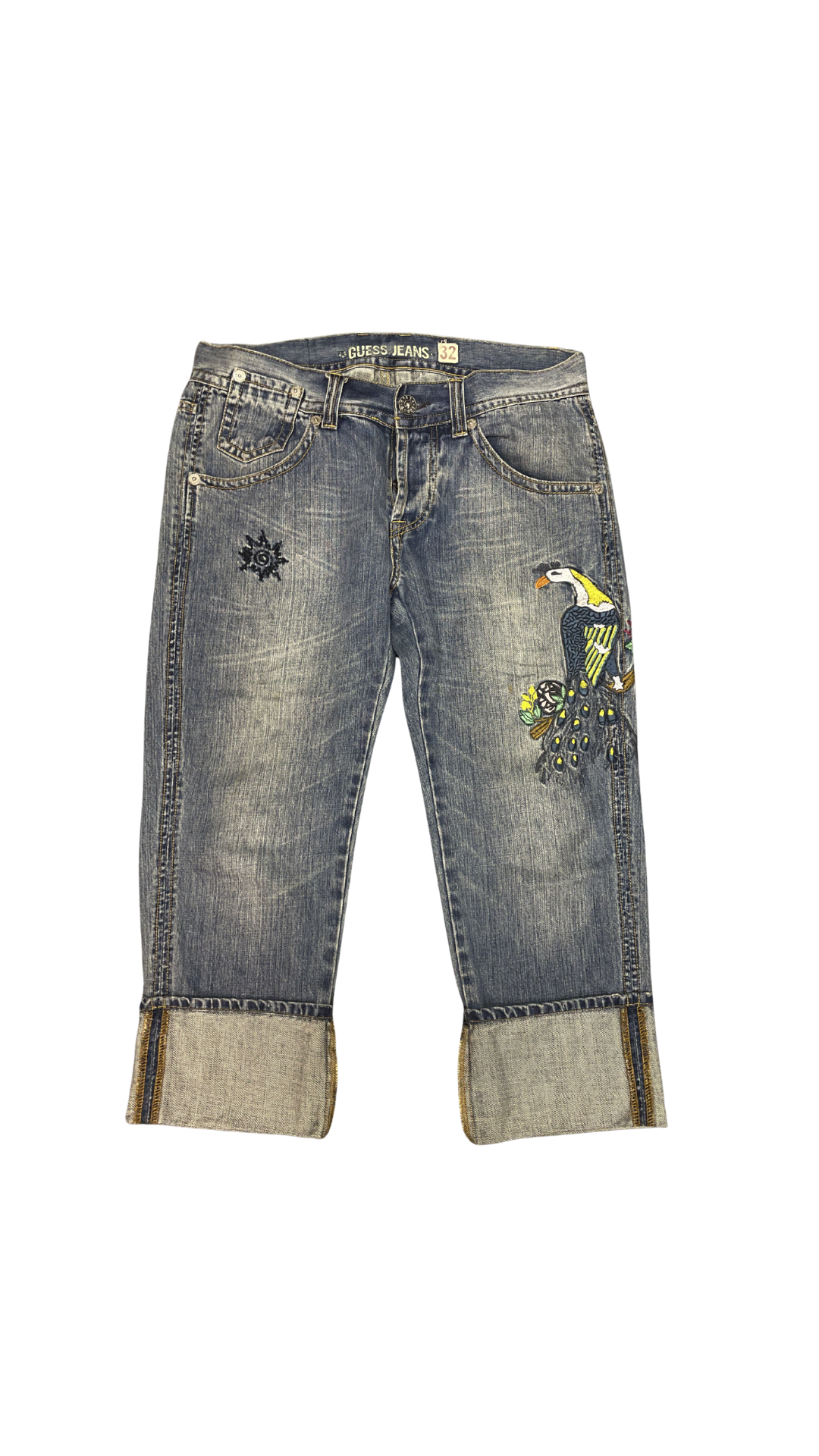 GUESS Embroidered Cropped Jeans – Blue