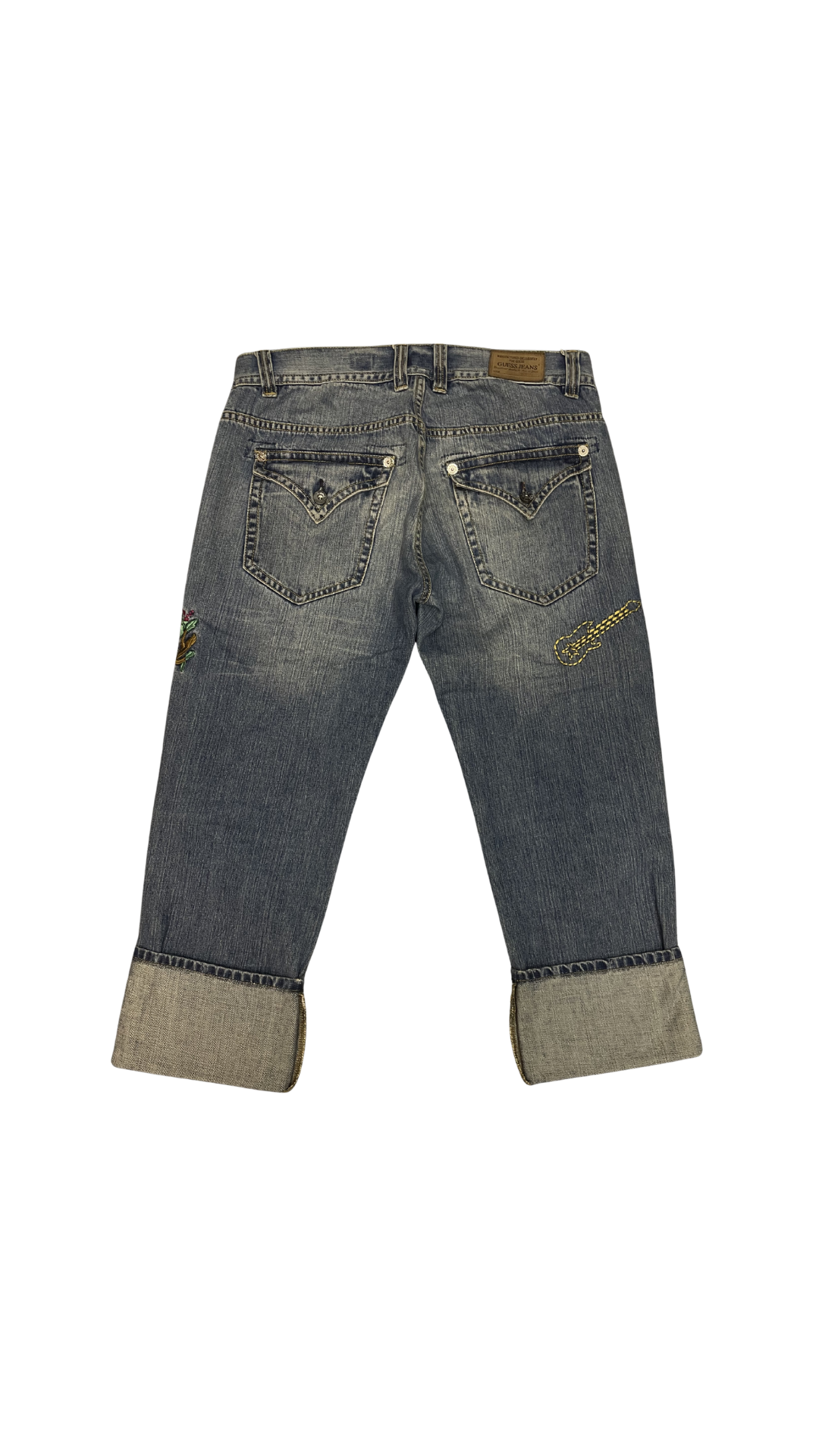 GUESS Embroidered Cropped Jeans – Blue