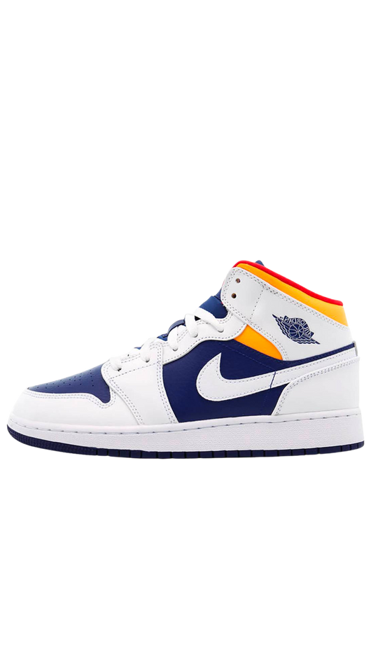 Air Jordan 1 Mid White Laser Orange Deep Royal Blue (GS)