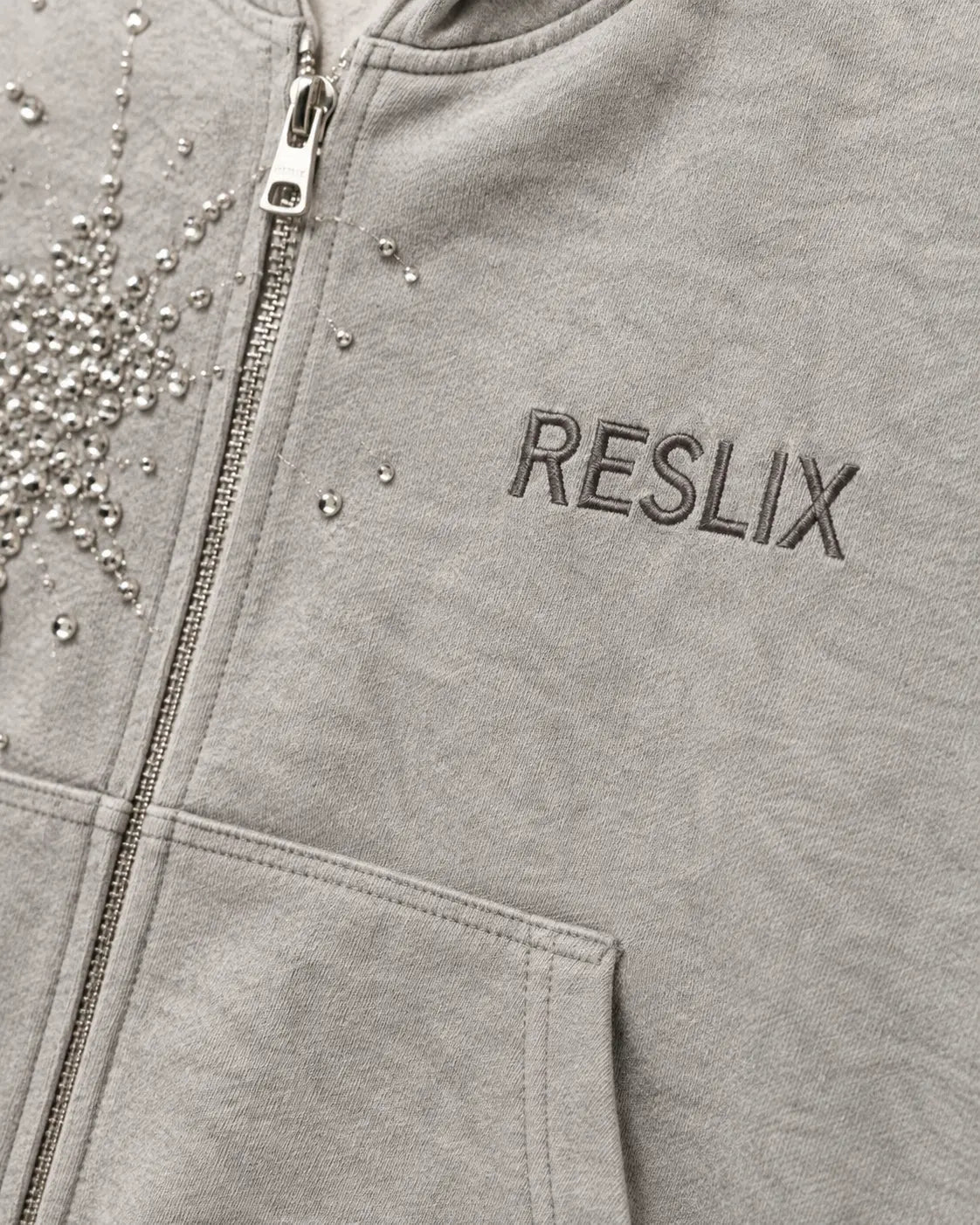 Distressed hoodie construction detail